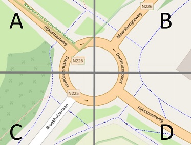 Kies het deel van de rotonde waar het ongeval plaatsvond.